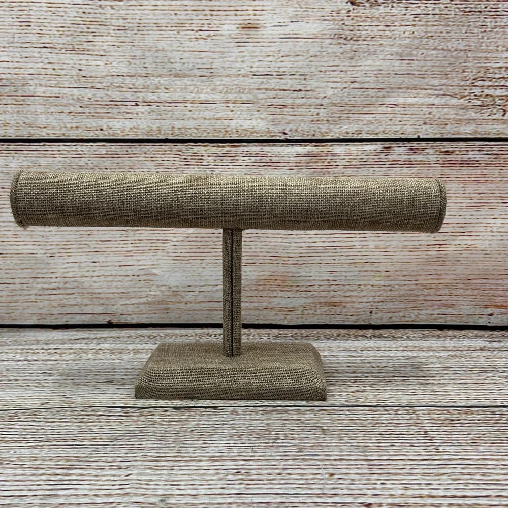 Natural Burlap Linen T-Bar Jewelry Display Stand Bracelet Watch Holder 12‎ Inch